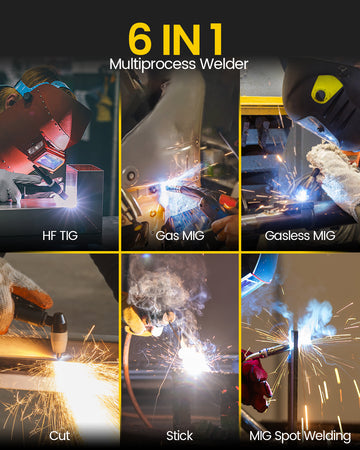 HVM270 Aluminum MIG Welder and Plasma Cutter Combo 6 IN 1  Gas/Gasless MIG/Stick/Lift TIG/CUT/Spot 220V Multi Process Welder with IGBT Inverter, Max Cut 15mm